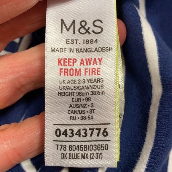 M&S mark and spencer navy striped one pc summer romper Uk size 2/3 - Picture 7 of 8